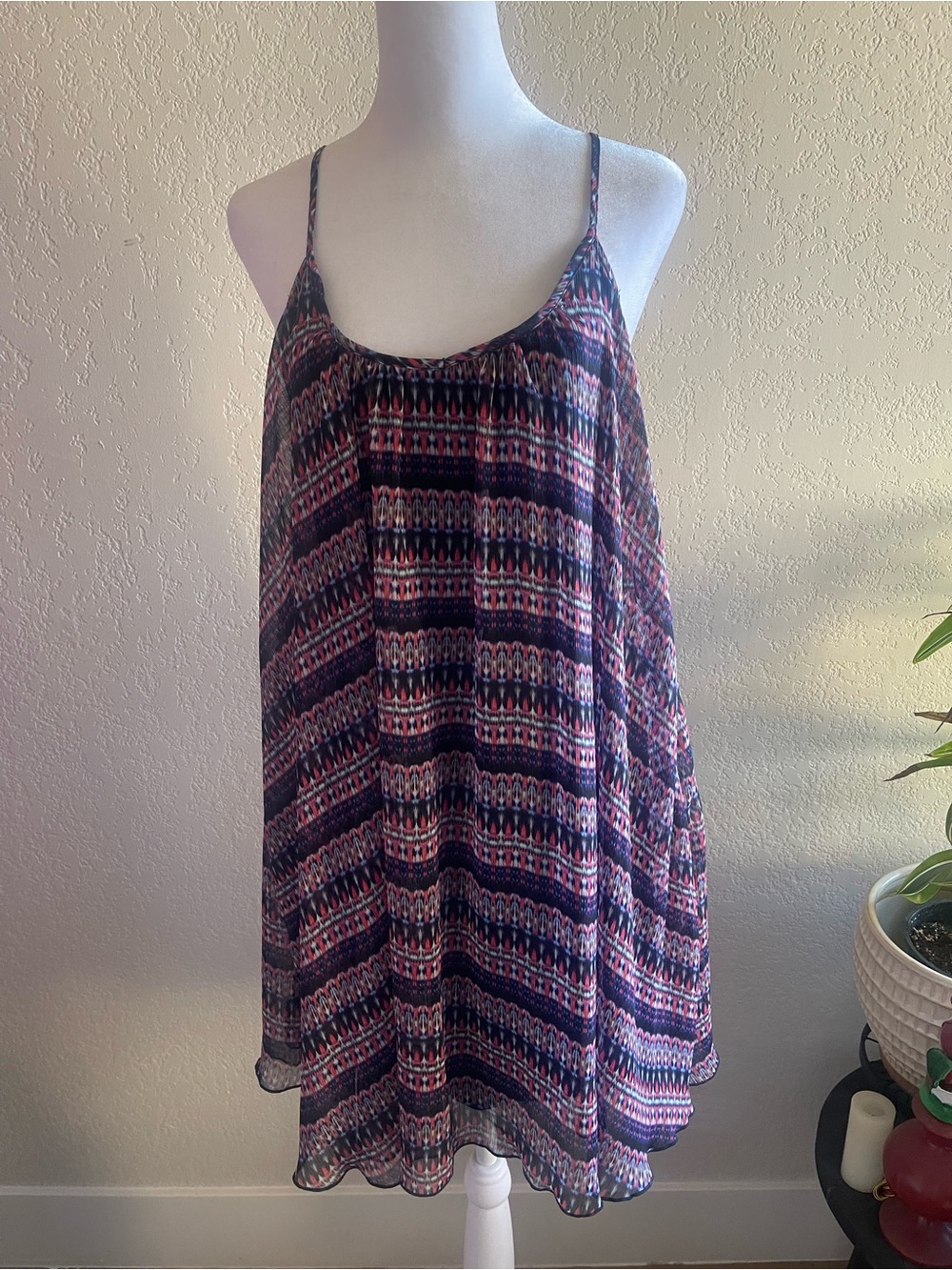 Express Navy and Pink Patterned Spaghetti Strap Camisole